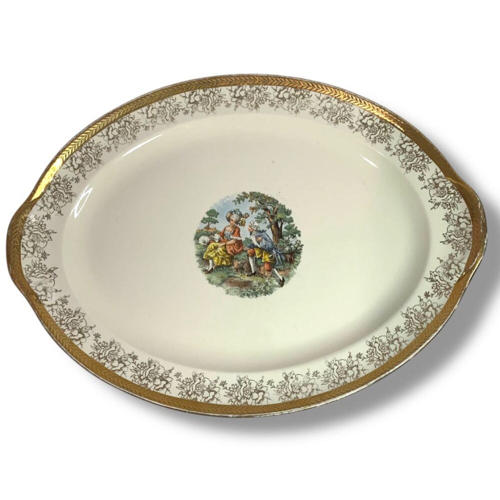 Vintage Taylor Smith Taylor TS&T Victorian Couple 15.5" Serving Platter 22K